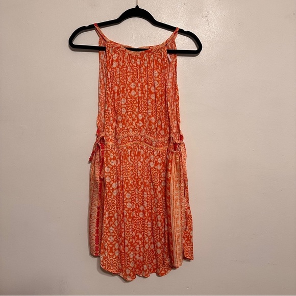 Free People Mid Summers Day Dress Orange Combo Mini Tunic Tie Side Size Large - Picture 4 of 8